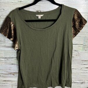Guess green and gold sequin tee shirt top size medium